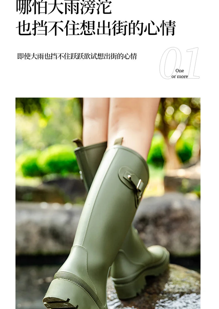 2026 Fashion Ladies High Top Waterproof Rain Boots Non-slip Wear-resistant Rubber Boots Outdoor Long Tube Rain Shoes For Women