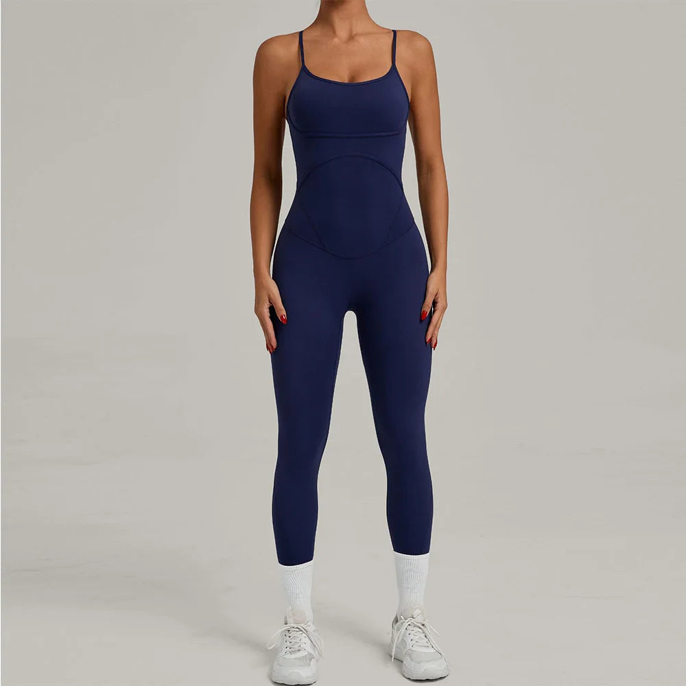 JUREN Fitness Jumpsuit Women Tracksuit Sports Playsuit Running One Piece Yoga Suit Scrunch Backless Set Rompers Gym Clothes