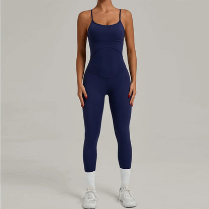 JUREN Fitness Jumpsuit Women Tracksuit Sports Playsuit Running One Piece Yoga Suit Scrunch Backless Set Rompers Gym Clothes