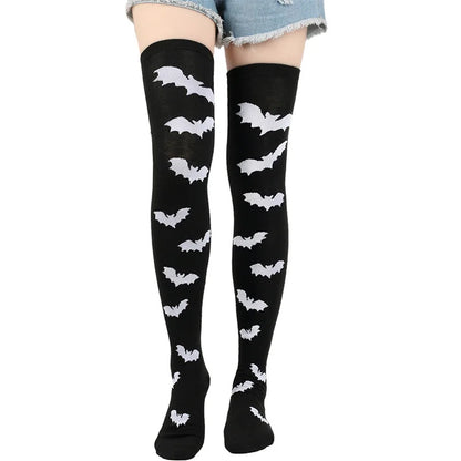 Women Halloween Socks Thigh High Stockings for Girls Black White Over Above Long Knee Sock Funny Cosplay Harajuku