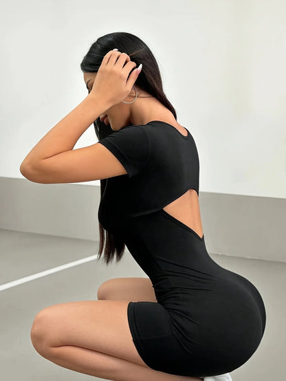 Women's Slim Fit Casual One-Piece Pants Backless Short Sleeve Hollow Design Fashionable Sexy Comfortable Y2K Style Onesie