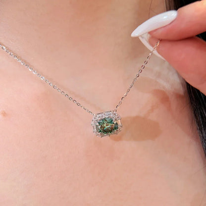 QIBAOKU 7*9mm Oval Moissanite Necklace 100% S925 Silver Colorful Diamond Pendant for Women Engagement Gifts Jewelry 2026