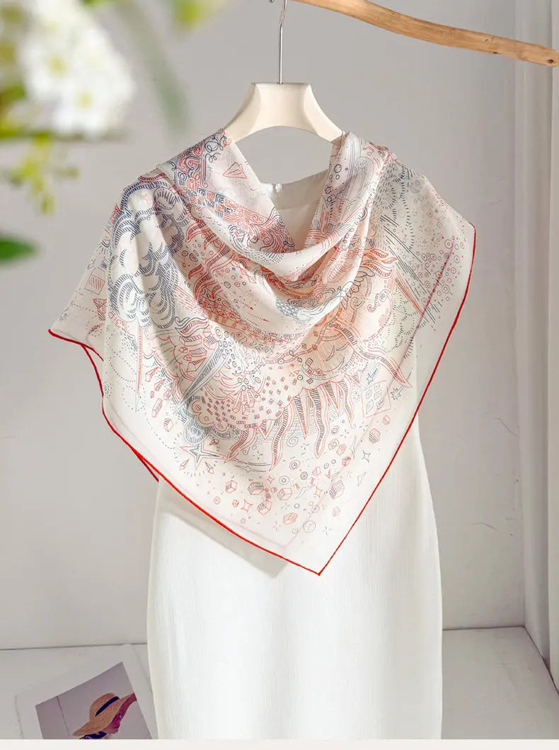 100% Mulberry Silk Scarf Long Lace Trim Neckerchief All Match Chic Ladies Portable Outdoor Daily Decor Neck Band Ornament