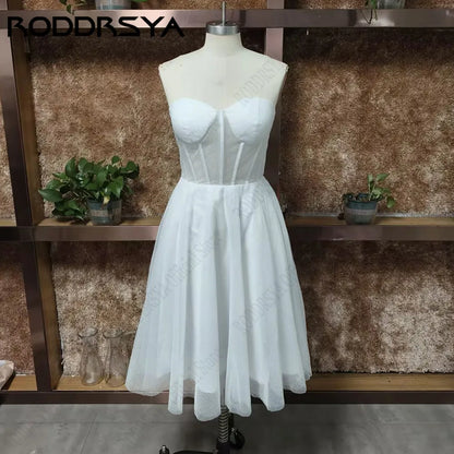 RODDRSYA Short Sparkly Wedding Dress Knee Length vestidos de novia Strapless Glitter Tulle Bride Dresses A Line Sleeveless Women