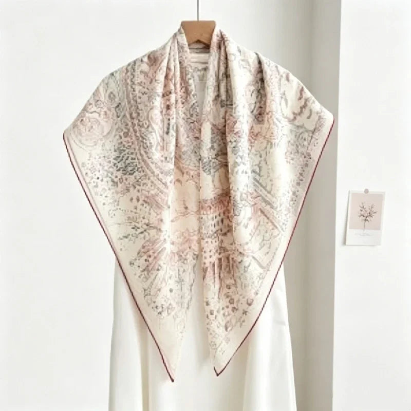 100% Mulberry Silk Scarf Long Lace Trim Neckerchief All Match Chic Ladies Portable Outdoor Daily Decor Neck Band Ornament