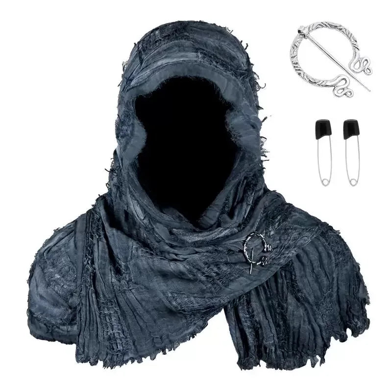 Techwear Style Ripped Tassel Punk Vintage Scarf Man Woman Medieval Knight Cape Cloak Halloween Cosplay Shawl Costume