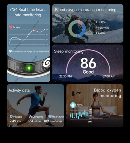 2026 New Smart Ring Heart Rate Blood Pressure Sleep Monitoring Motion Tracking IP68 Waterproof Men Women Smart Ring Holiday Gift