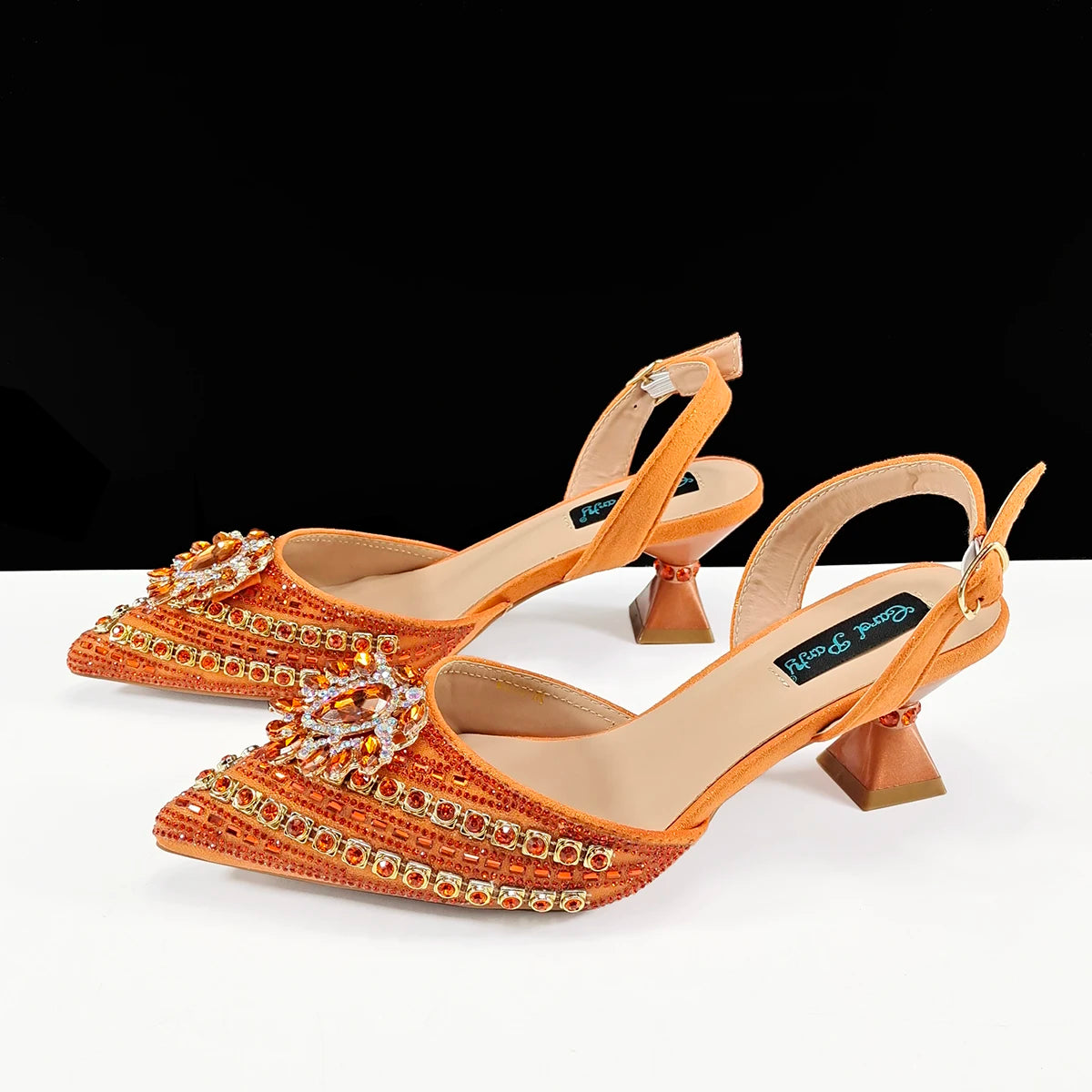 Queena Yan 2025 Italian Style Pointed Toe Rhinestone High Heels and Gold Wedge Bag Set - Elegant Ladies Party Women Shoes Heel