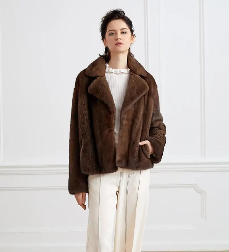 Women's 100% Genuine Mink Fur Jacket Winter Warmth Fashion European Street Style