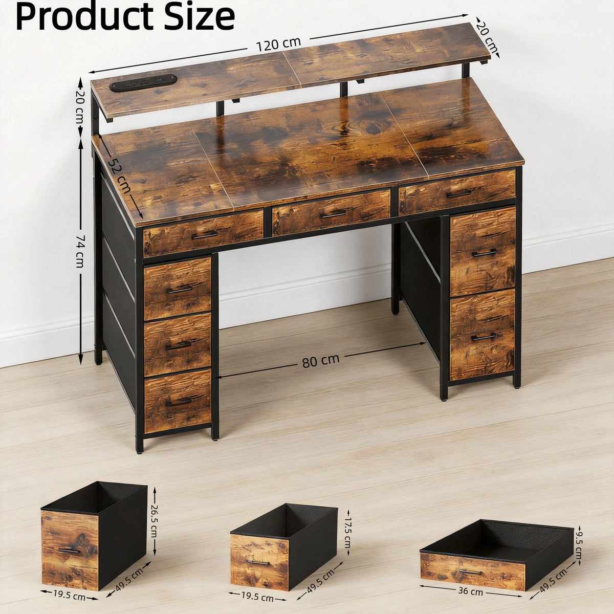47Inch Computer Desk with Storage Drawers, Gaming Desk with LED Lighting and USB Ports, Home Office Desk with Monitor Stand, Suitable for Studies, Available in 4 Colours