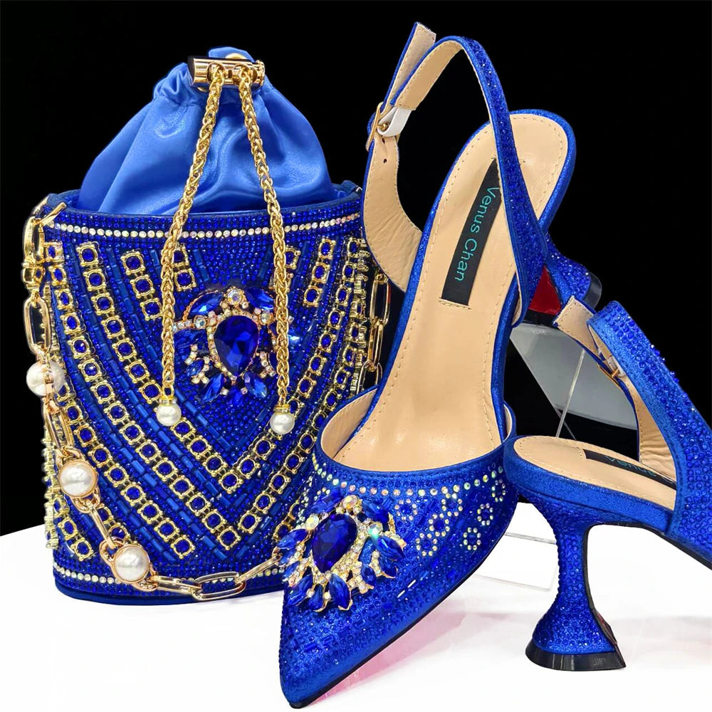 Venus Chan Italian Shoes and Bags Matching Set 2024 Nigerian Heel Party for Women Orange Colour Italian Design Wedding INS 2024