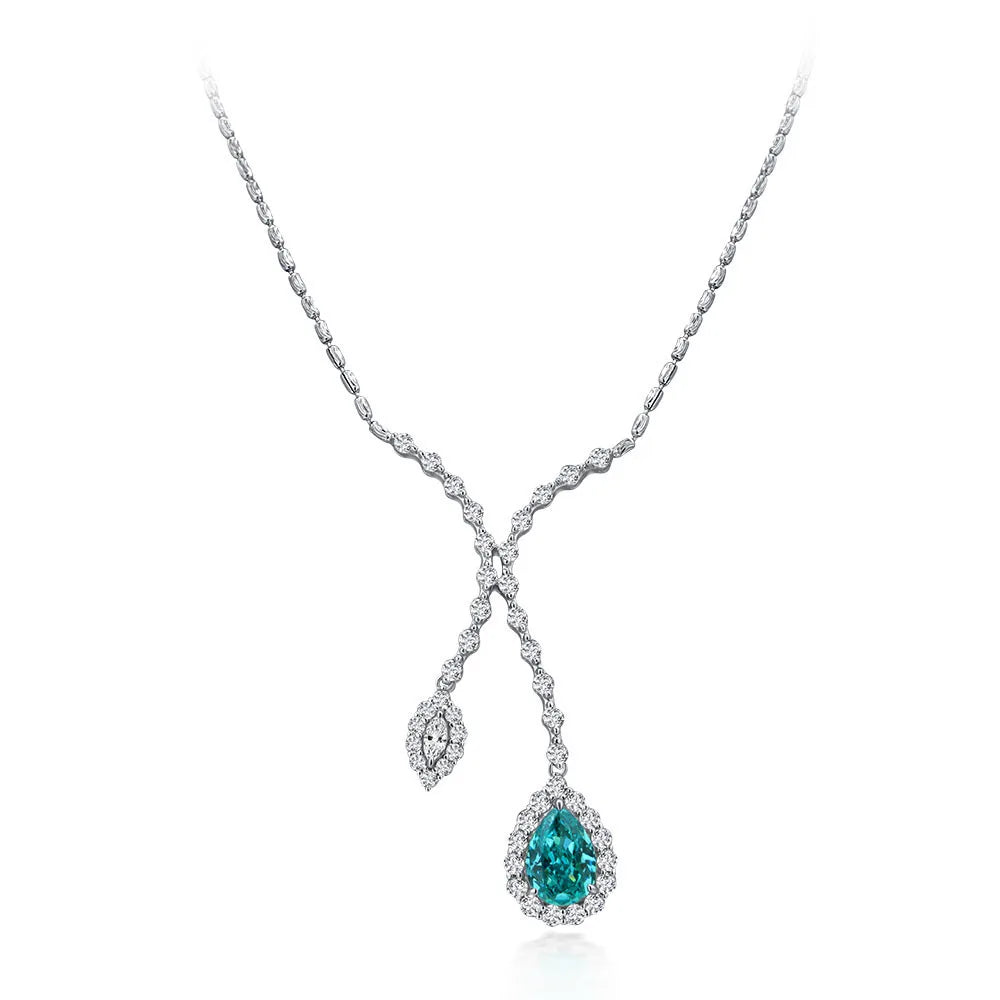 Luxury 18K Solid Platinum PT950 certifid necklace high carbon diamond necklace Mermaid Love Paraiba Tourmaline Green