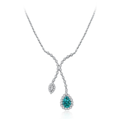 Luxury 18K Solid Platinum PT950 certifid necklace high carbon diamond necklace Mermaid Love Paraiba Tourmaline Green