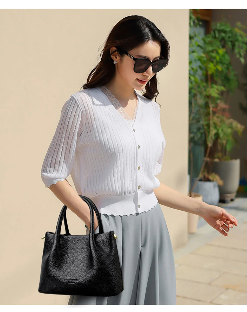 Women Soft Leather Top-Handle Bags Luxury Designer Handbag Solid Color Ladies Shoulder Crossbody Bag And Purse Commuting Sac