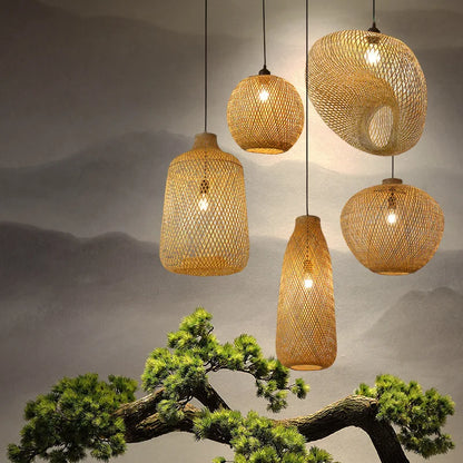 2025 Newest Bamboo Pendant Lamps Ceiling Lights Rattan Wicker Lustre Hand Knit Braiding Suspended Home Dining Braided Decor Hot