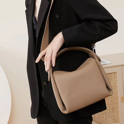 Burminsa Cowhide Genuine Leather Tote Shoulder Bags For Women 2026 Luxury Designer Crossbody Purses Bucket Work Ladies Handbags