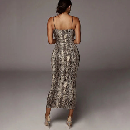 Sexy Summer Women V-neck Backless Strapless Dress Fashionable Leopard Printed One-piece Long Skirt Sml Size