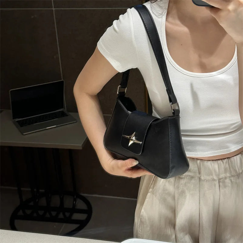 Silver Shoulder Bags for Women 2024 Classic Y2K Small Purse Glossy PU Leather Luxury Brand Female Underarm Handbags Daily Bag