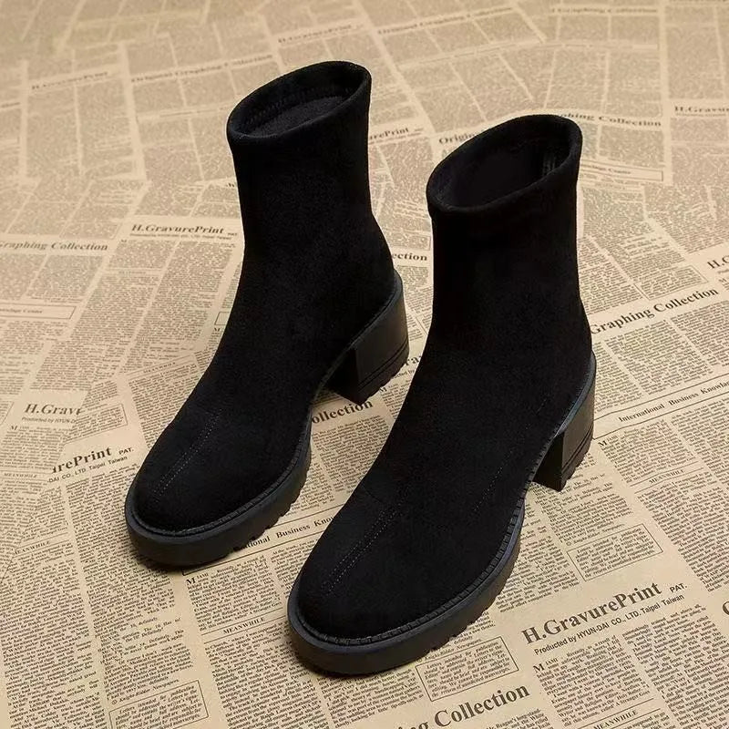 High Heels Women Ankle Boots Fashion Suede Chunky 2025 Winter Shoes Designer Elegant Dress Pumps New Brand Zapatillas De Mujer
