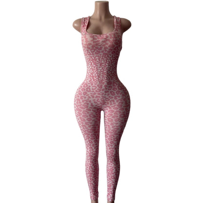 FAGADOER Y2K Sexy Leopard Print Bodycon Jumpsuit Women Halter Sleeveless Deep V Backless Long Romper Streetwear Club Night Party