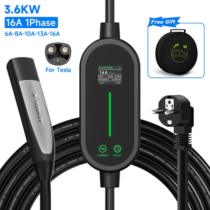 JNTAFEV EV Charger Portable 3.6kW TS-NACS Charger Plug 2.8" LCD Screen with Set Delay Schedule Charging Station for Tesla Cars