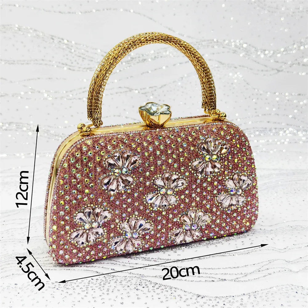 Luxury Handmade Flowers Shoes and Clutch for Women- Nigerian Style Elegant Crystal Heels with Matching Evening Bags