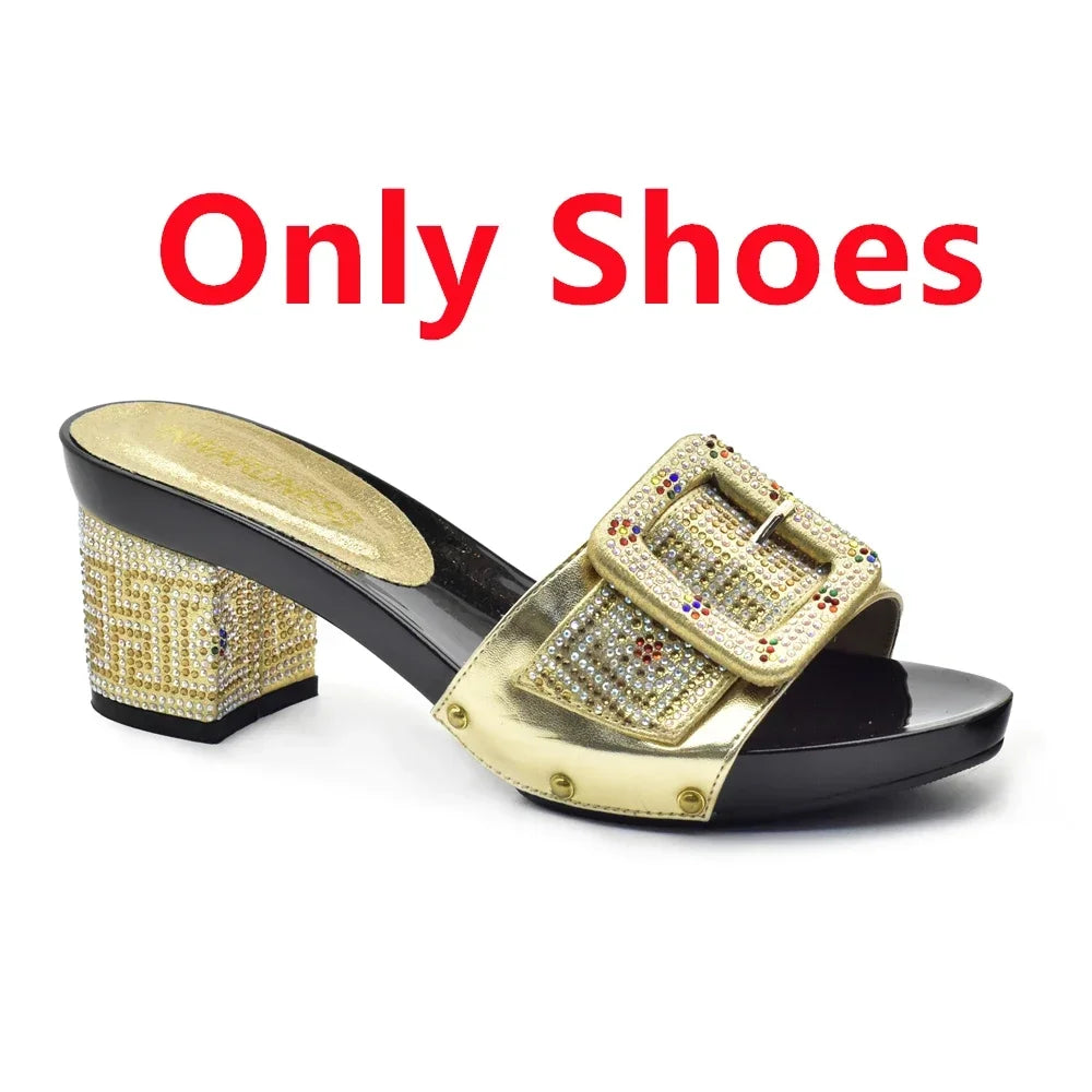 Latest African Shoes and Matching Bags Italian Nigerian Women Wedding Shoes and Bag Set with Rhinestone Luxury Designer Pumps