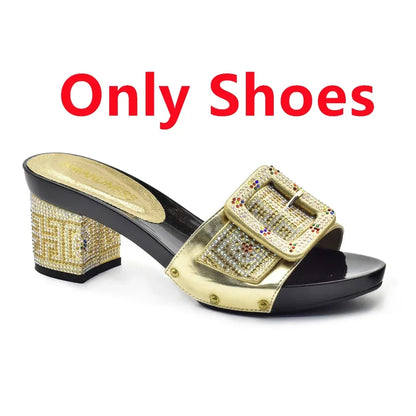 Latest African Shoes and Matching Bags Italian Nigerian Women Wedding Shoes and Bag Set with Rhinestone Luxury Designer Pumps