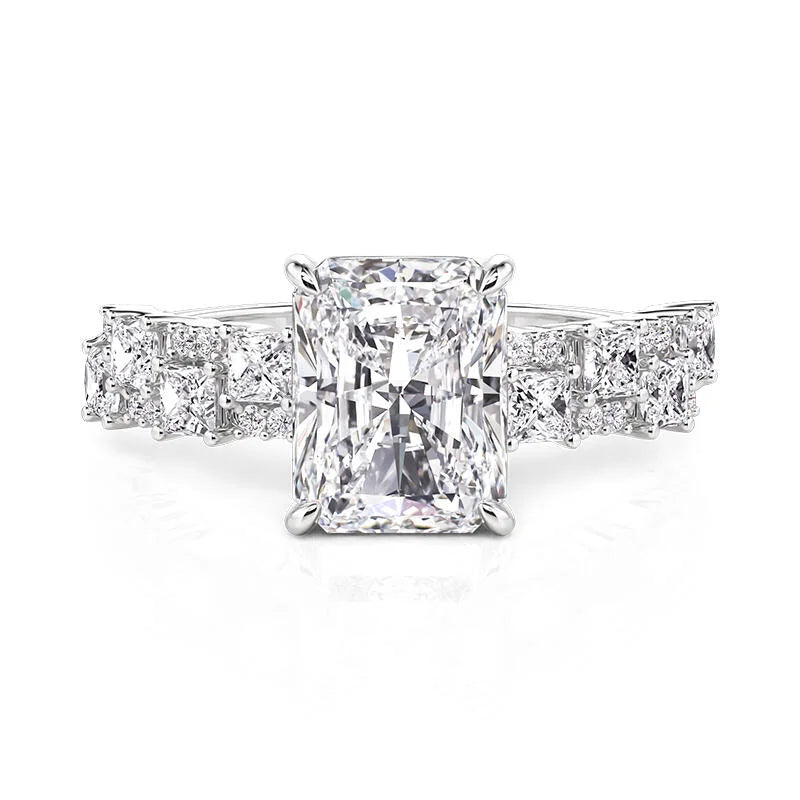 Full Moissanite Engagement Ring with Tapered Baguette Shape Diamond S925 Silver Wedding Rings for Women