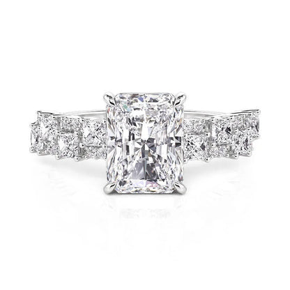 Full Moissanite Engagement Ring with Tapered Baguette Shape Diamond S925 Silver Wedding Rings for Women