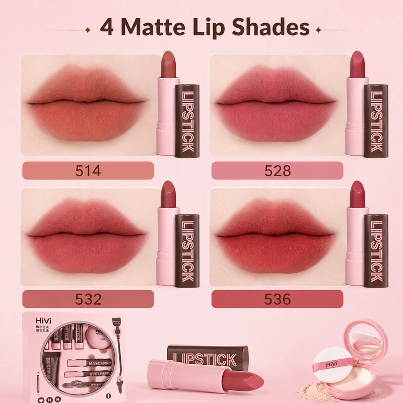 9PCS Makeup Gift Set for Women, All-in-One Lipstick Mascara Eyeliner BB Cream Powder Compact, Travel Beauty Kit for Beginners