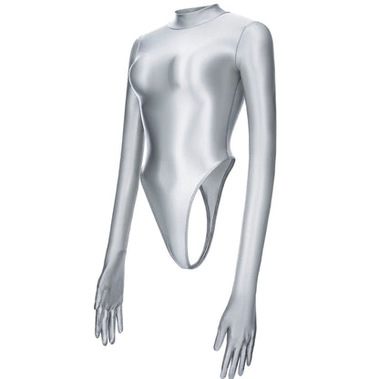 Women Sexy Japanese Onepiece High Cut T-shaped Quickdry Swimwear Longsleeve High Neck Thong Tight Bodysuit Leotards Bathing Suit