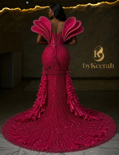 Aso Ebi Mermaid Prom Dress With Glitter Sequins Diamond Evening Party Gown Customized Off Shoulder Birthday Slit Robe De Soiree