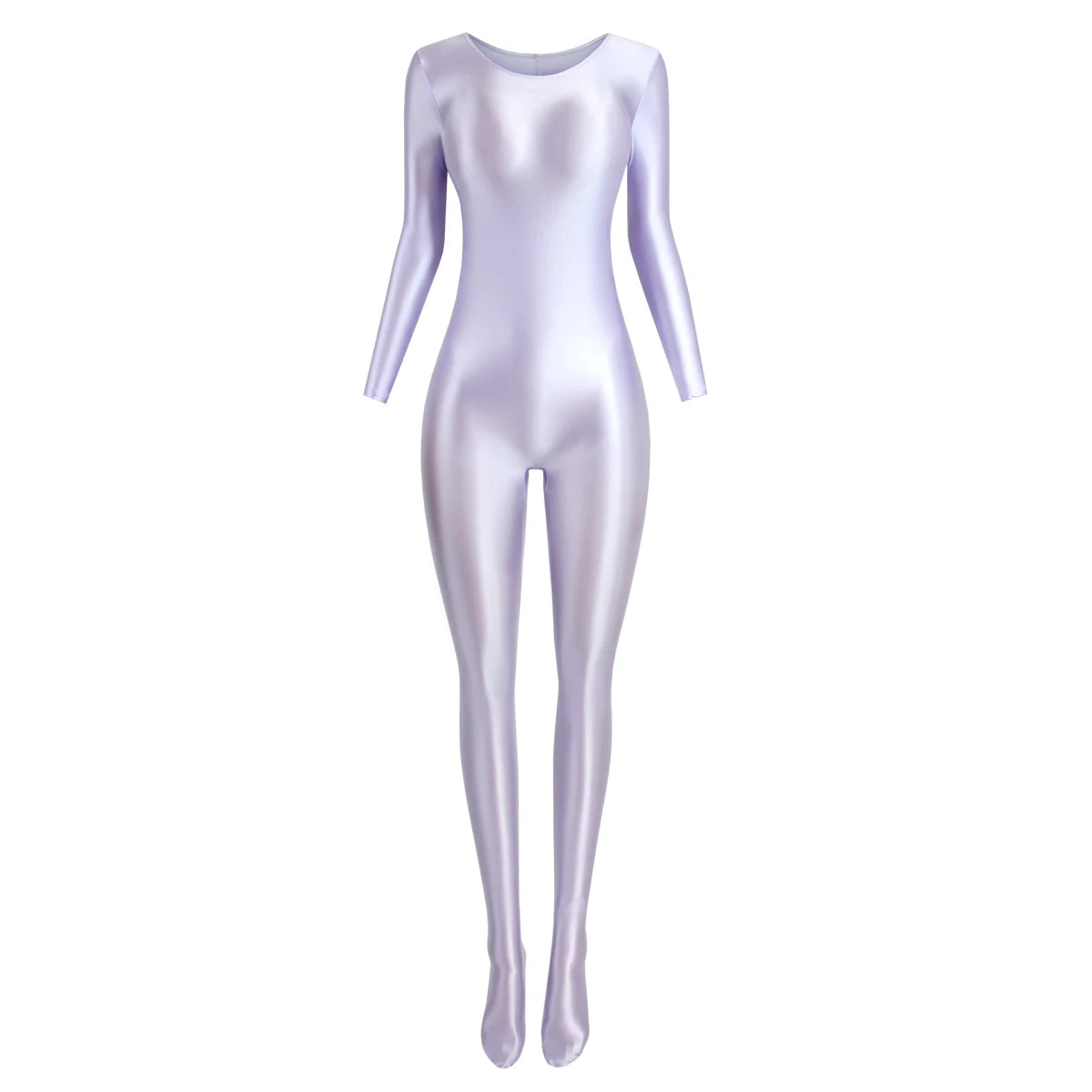 MJINM Women Smooth Overalls Long Sleeve Tights Round Neck Full Length Stretch Zentai Bodysuits Yoga Fitness One Piece Jumpsuits