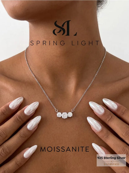 1CT Real Moissanite Diamond Three Round Shiny Necklace for Women's Anniversary Engagement 925 Sterling Silver Fine Jewelry