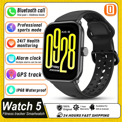 New Watch 5 Sports Smart Watch Men Women 2.01" AMOLED Screen Fitness Tracker Heart Rate ECG Waterproof GPS Track Call Smartwatch