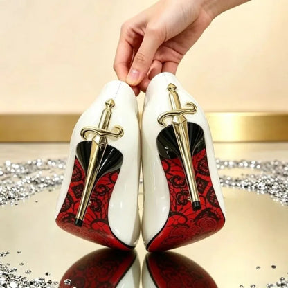 Women's Exquisite Metal Sword Pointed Toe High Heels Pumps Shallow Mouth Single Shoes Spring Sexy Stiletto Footwear