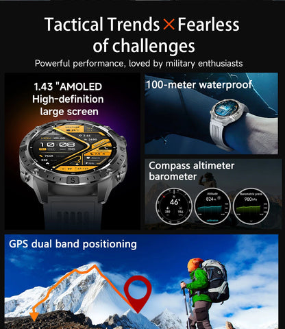 2026New Military Tank GPS SmartWatch Offline Map 10ATM Swim 2GB RAM Music Altitude Compass Bt Call Fitness Sports Smartwatch Men
