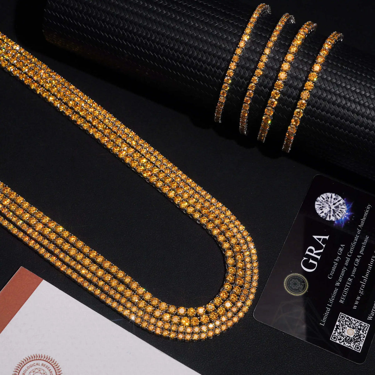 Hiphop 3-4mm Golden Yellow Moissanite Tennis Chain Bracelet Necklace S925 Silver Blue Moissanite Tennis Mecklace