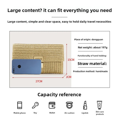 Straw Woven Clutch for Women Raffia Crochet Beach Rattan Causal Female Party Wedding Evening Bag New Summer Luxury Purse Handbag