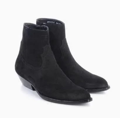 Brown Men Chelsea Boots Handmade High-quality Cow Suede Business Casual Square Toe Mid-heel Men Shoes Motorcycle Boots With Heel