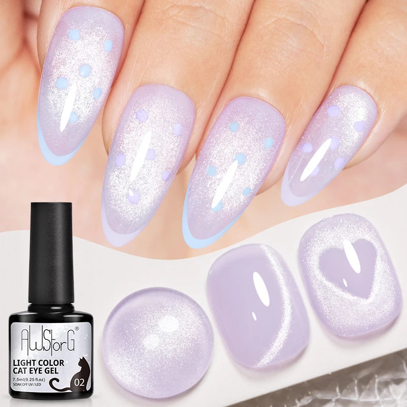 AWStorG 7.5ml Light Color Cat Eye Gel Nail Polish Pink Semi Permanent Glitter Magnetic Gel Soak Off UV LED Varnish Nail Art