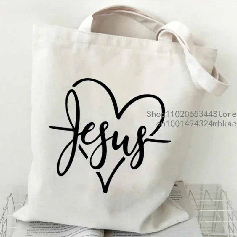 Faith Printed Heart Graphics Women Canvas Shoulder Tote Bag Casual Fashion Shopping Cases Bag Storage Handbag Christian Gifts