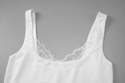 Dulzura Square Collar Backless Slim Lace Ruffles Patchwork Tank Top Women'S Fashion Sexy Y2K Top Party Vacation Summer Clothes