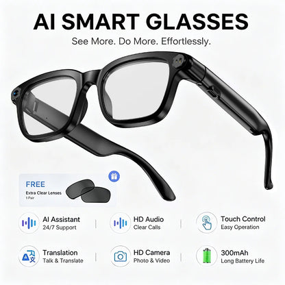 2026 New Smart Glasses 800W HD Camera Video Record AI Assistant Touch Control Translation HD Audio 300mAh Battery Smart Glasses
