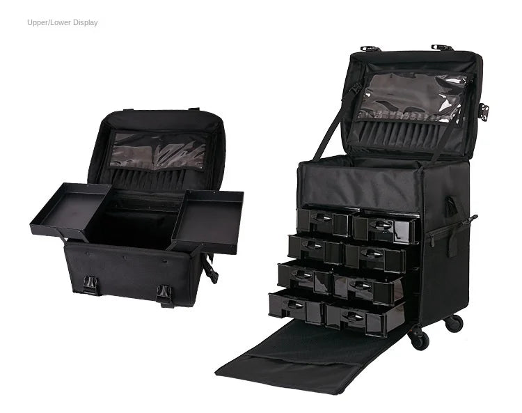 KLQDZMS Professional Cosmetic Case Female Oxford Cloth Beauty Manicure Toolkit Large Capacity Trolley With Wheel Luggage Bag