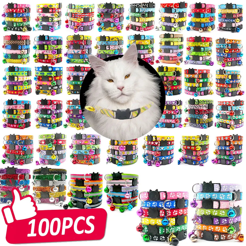 100Pcs Dog Collar With Bells Adjustable Customize Necklace Puppy Kitten Collar Accessories Pet Shop Products Rabbit Neck Strap
