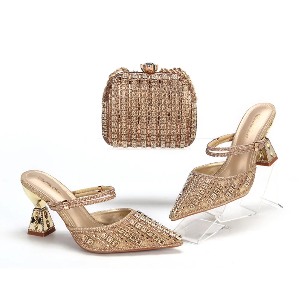 doershow African Wedding fashion Shoes and Bag Set silver Italian Shoes with Matching Bags Nigerian Women party! SVV1-1