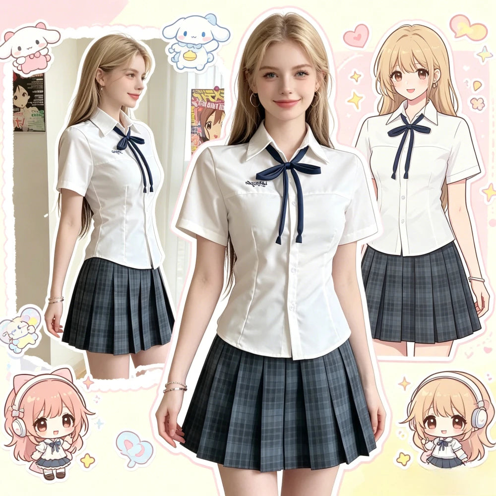 Japanese Academy Style Milk White Basic Versatile JK School Uniform Shirt, Women Summer Student Top for Campus Daily Casual Wear