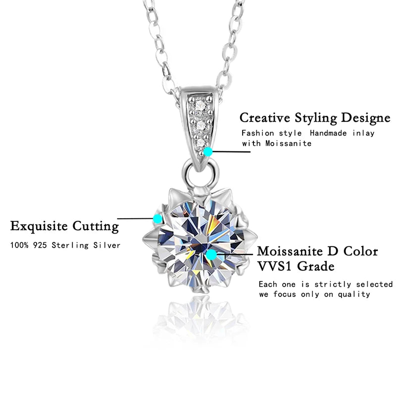 ALIZERO 1 Carat Round Brilliant Cut D VVS1 Moissanite Necklace For Women Jewelry with GRA 925 Sterling Sliver Diamond Necklace